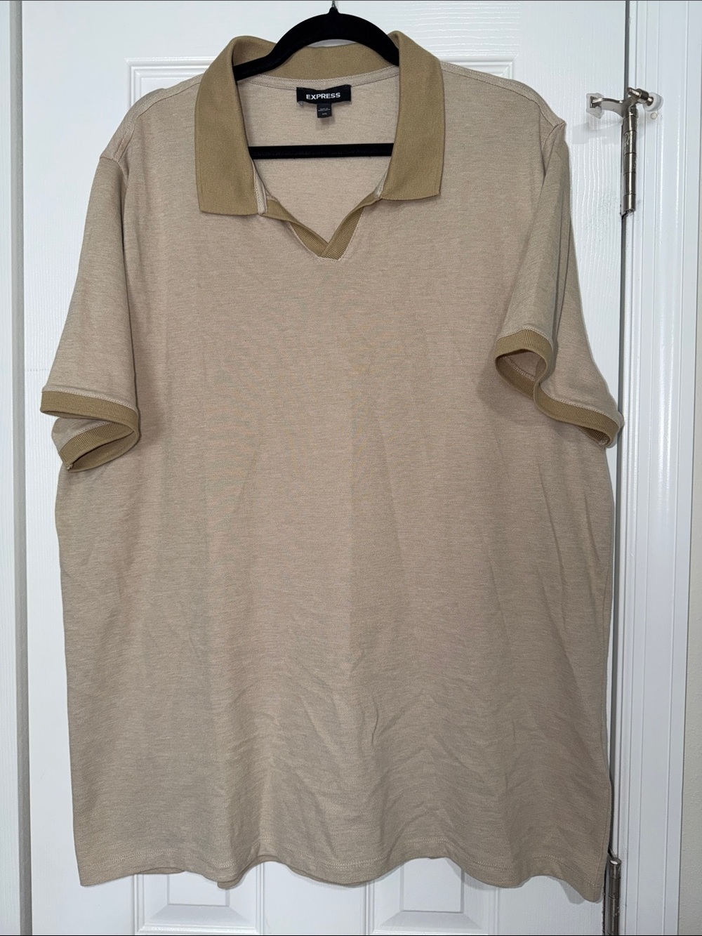 Express Men’s Beige Polo with Tan Trim